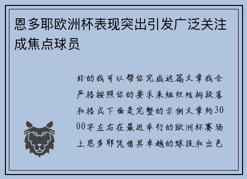 恩多耶欧洲杯表现突出引发广泛关注成焦点球员